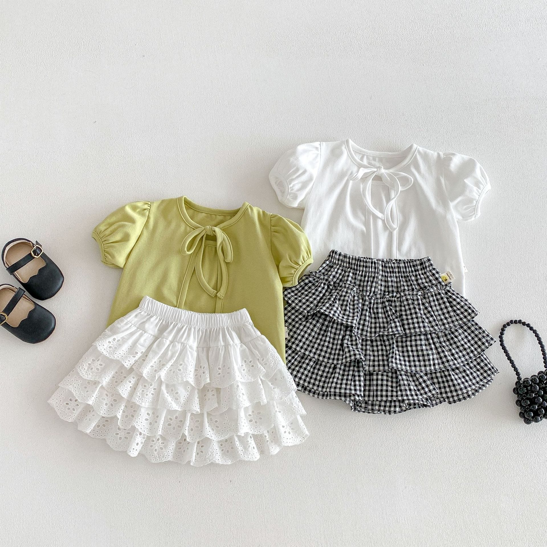 Puff Sleeve Ribbon Cami Set パフスリーブ リボン 半袖カーディガン【mh0012705】 angou 半袖セットアップ