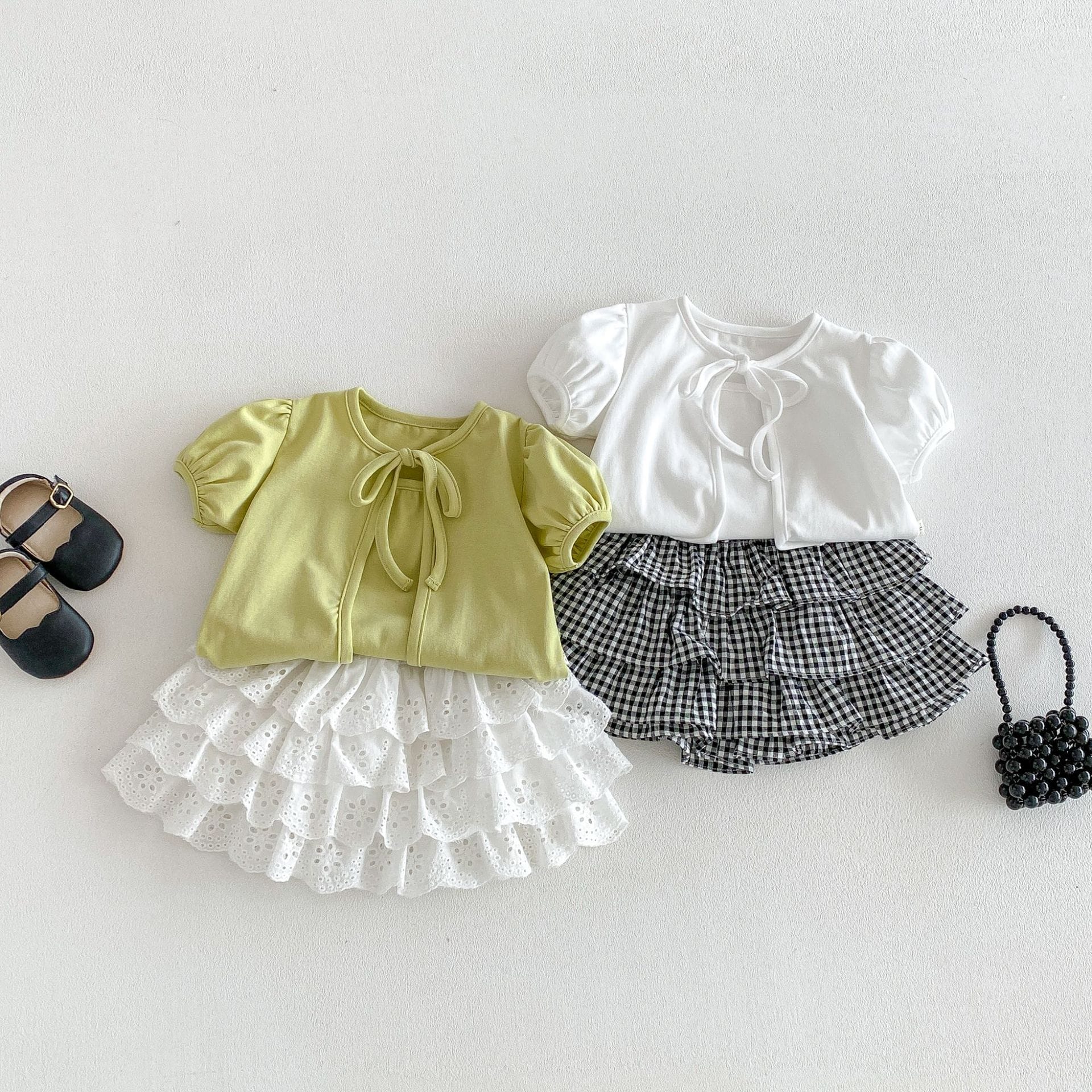 Puff Sleeve Ribbon Cami Set パフスリーブ リボン 半袖カーディガン【mh0012705】 angou 半袖セットアップ