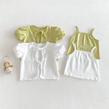 Puff Sleeve Ribbon Cami Set パフスリーブ リボン 半袖カーディガン【mh0012705】 angou 半袖セットアップ
