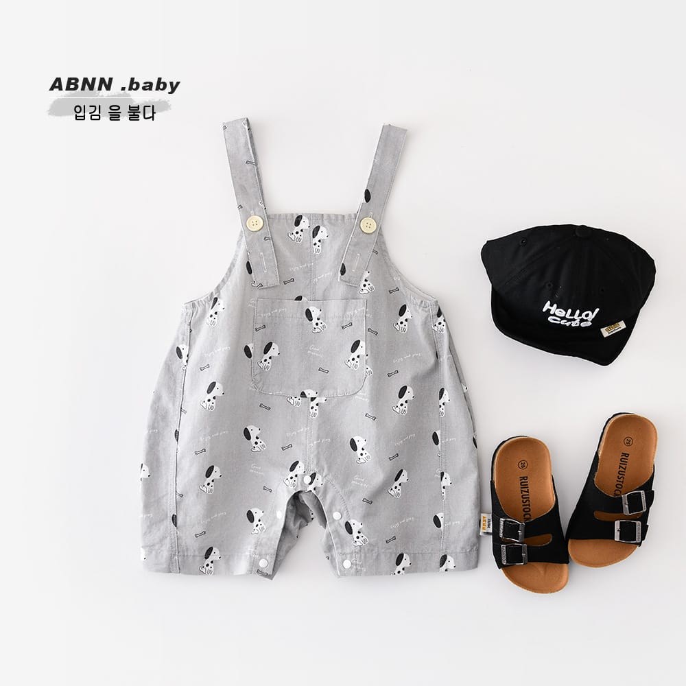Puppy Graphic Overalls 犬 プリント サスペンダーショートパンツ【mh0012860】 ABNN サロペットパンツ・サスペンダーパンツ