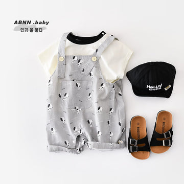 Puppy Graphic Overalls 犬 プリント サスペンダーショートパンツ【mh0012860】 ABNN サロペットパンツ・サスペンダーパンツ