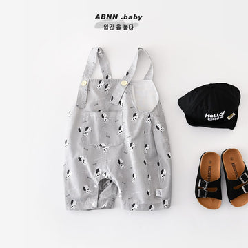 Puppy Graphic Overalls 犬 プリント サスペンダーショートパンツ【mh0012860】 ABNN サロペットパンツ・サスペンダーパンツ