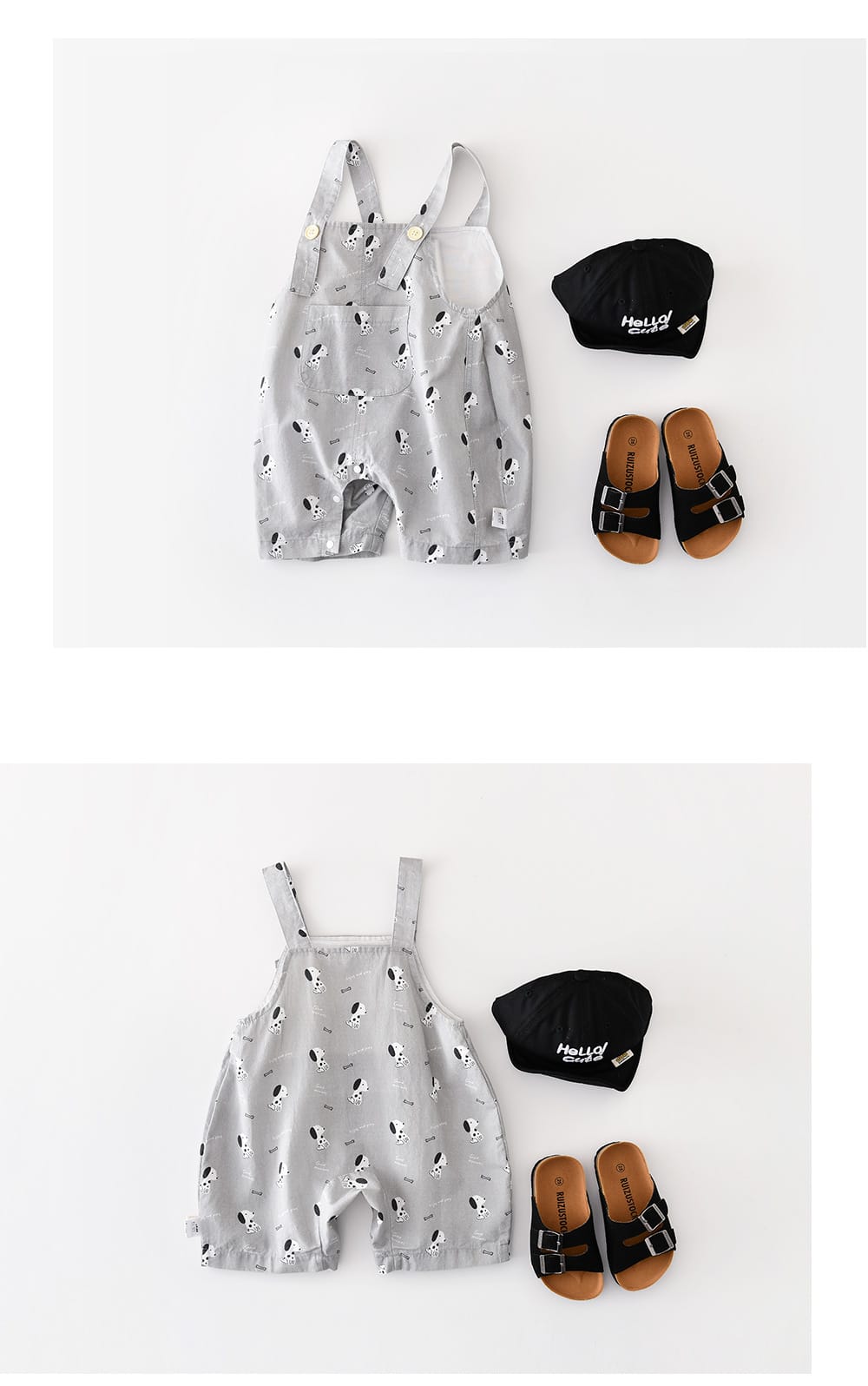 Puppy Graphic Overalls 犬 プリント サスペンダーショートパンツ【mh0012860】 ABNN サロペットパンツ・サスペンダーパンツ