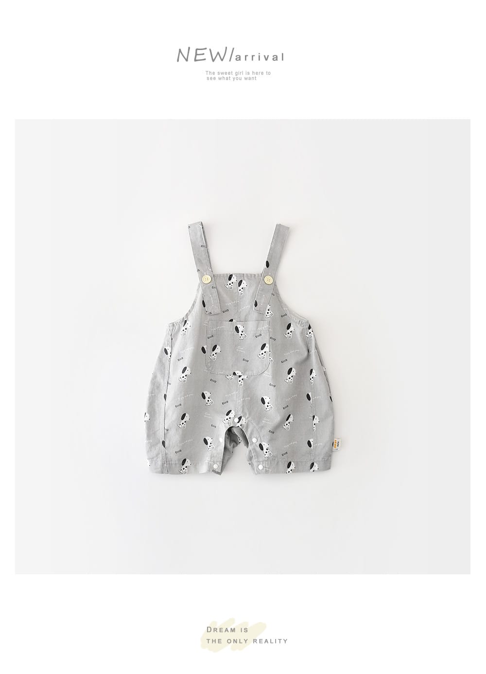 Puppy Graphic Overalls 犬 プリント サスペンダーショートパンツ【mh0012860】 ABNN サロペットパンツ・サスペンダーパンツ