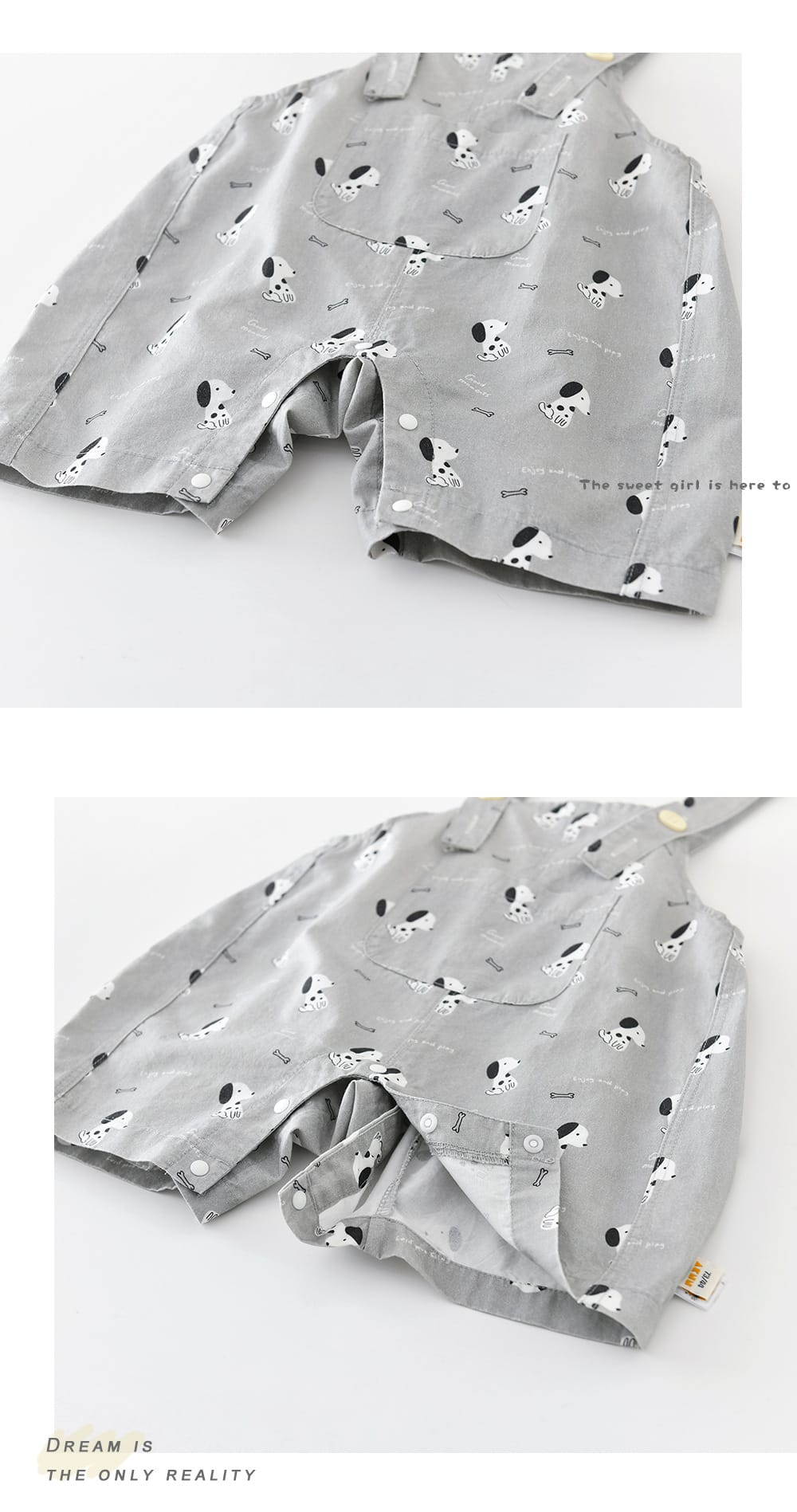 Puppy Graphic Overalls 犬 プリント サスペンダーショートパンツ【mh0012860】 ABNN サロペットパンツ・サスペンダーパンツ