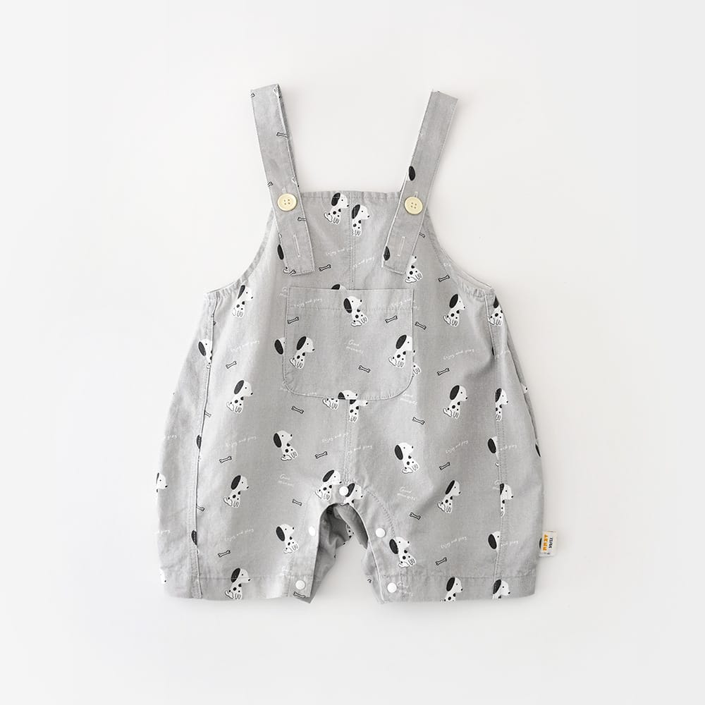 Puppy Graphic Overalls 犬 プリント サスペンダーショートパンツ【mh0012860】 Grey / 73cm ABNN サロペットパンツ・サスペンダーパンツ