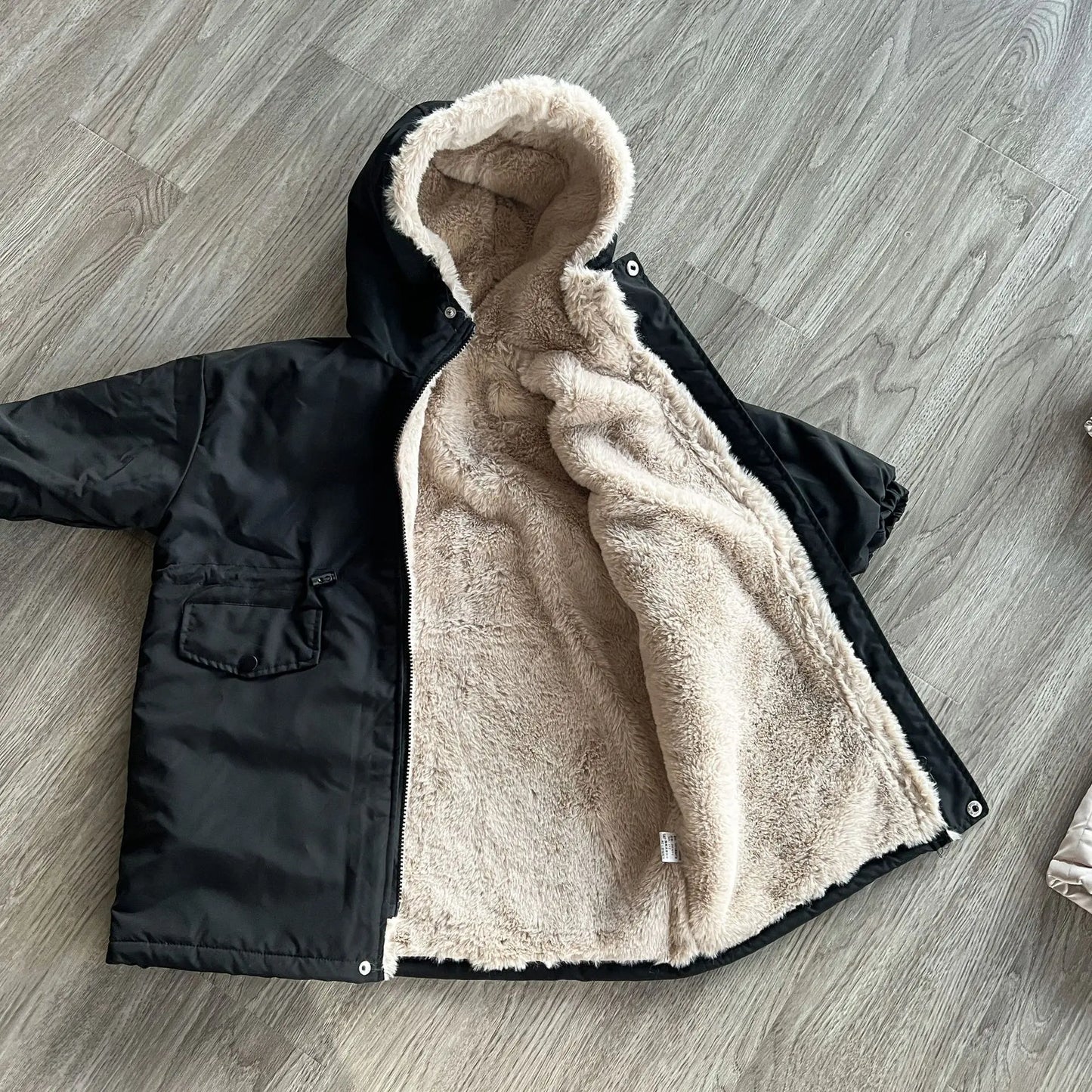 ロングコート キッズアウター ロングコート 裏ボアフリース フード付きコート ブラック ベージュ 2カラー ユニセックス 男の子 女の子 子供服【mh0003196】