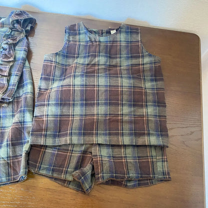 ノースリーブセットアップ キッズセットアップ 2点セット ボーイズ タンクトップ+ショートパンツ/ガールズフリルノースリーブブラウス+ロングワイドパンツ チェック リンクコーデ 兄弟姉妹 お揃いコーデ【mh0004647】