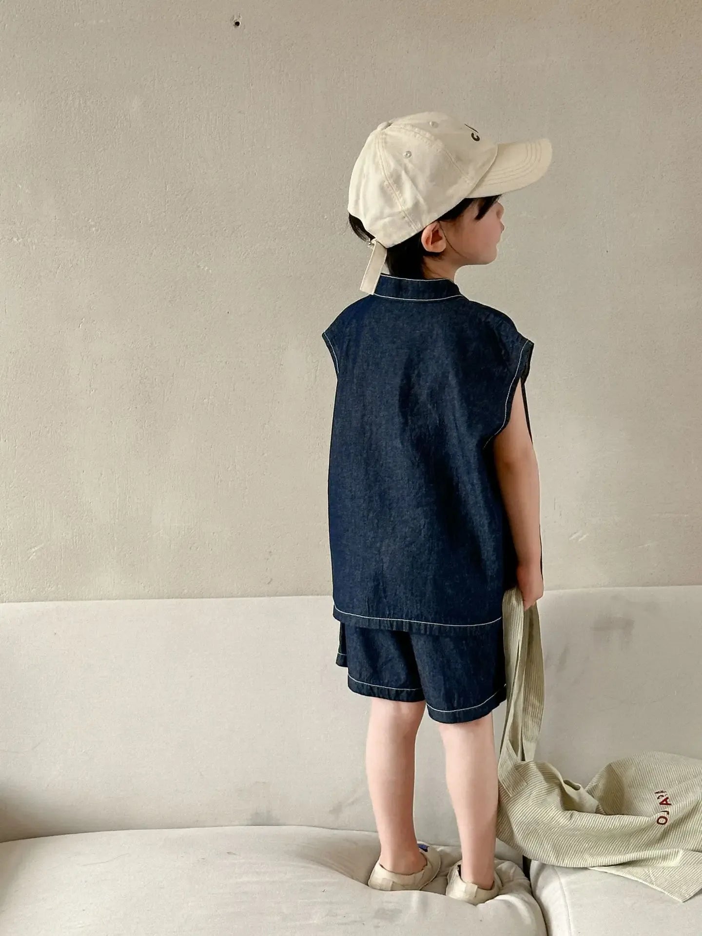 ノースリーブセットアップ キッズセットアップ 2点セット デニム ノースリーブシャツ+ショートパンツ リンクコーデ 兄弟姉妹 お揃いコーデ【mh0005173】