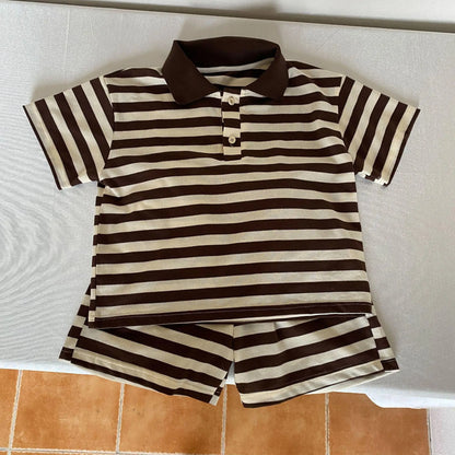 半袖セットアップ キッズセットアップ 2点セット/ワンピース ボーイズ半袖ポロシャツ+ハーフパンツ/ガールズ半袖ポロワンピ ボーダー リンクコーデ 兄弟姉妹 お揃いコーデ【mh0005183】