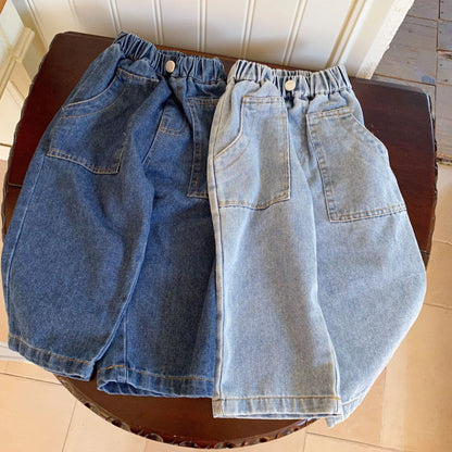 デニムパンツ キッズパンツ デニムパンツ ストレートジーンズ シンプルベーシック ジーパン 2カラー【mh0006156】