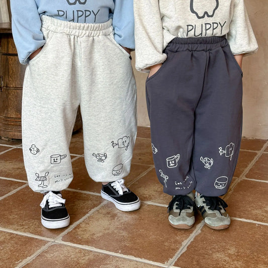 ロングパンツ・スウェットパンツ キッズパンツ スウェットパンツ お絵描きプリント 2カラー【mh0006424】