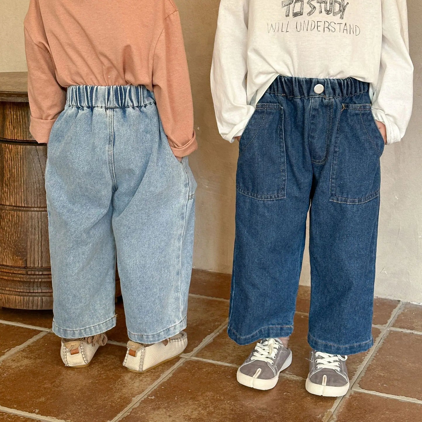 デニムパンツ キッズパンツ デニムルーズワイドパンツ シンプルベーシックジーンズ 2カラー【mh0006691】