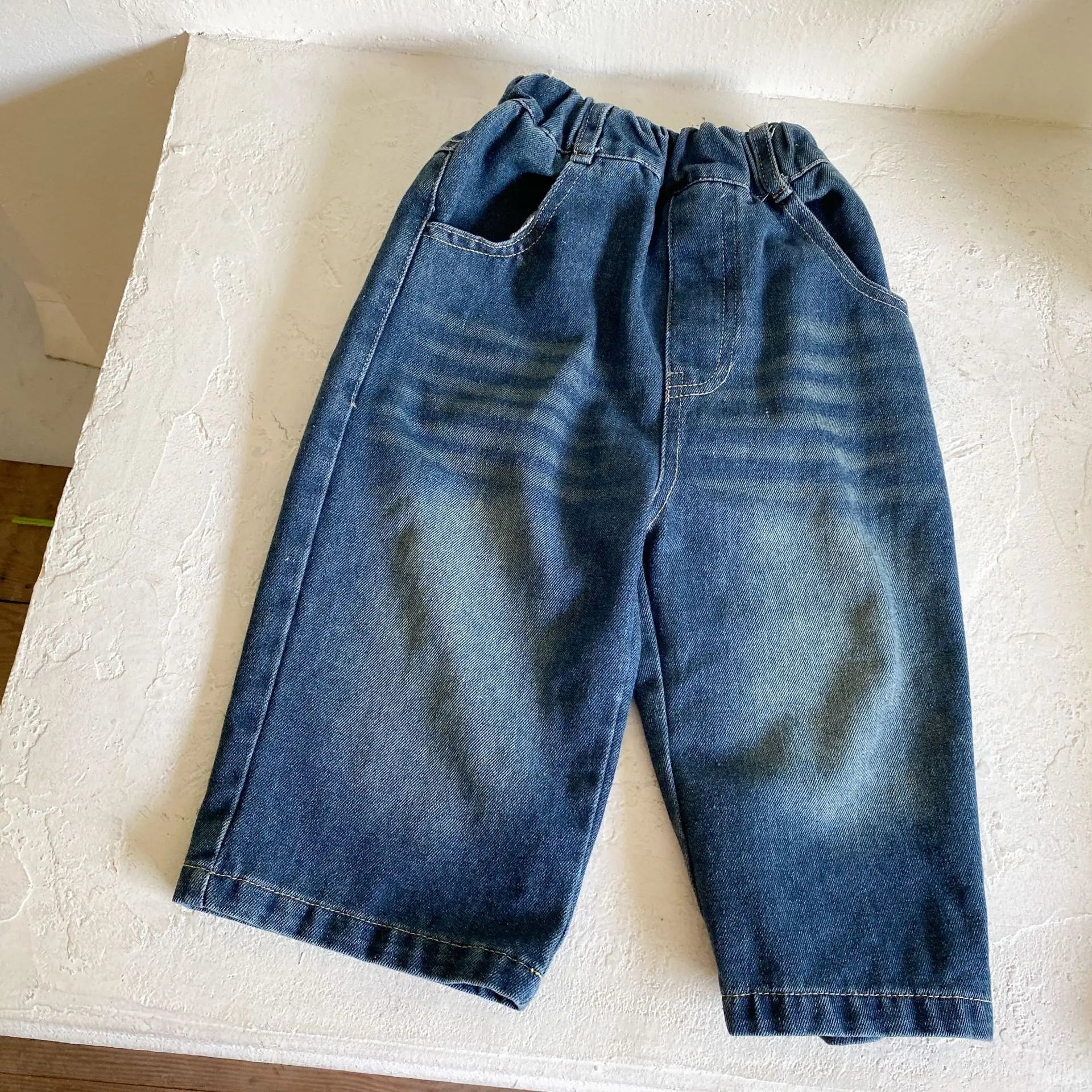 デニムパンツ キッズパンツ デニムルーズワイドロングパンツ シンプルベーシックジーンズ 2カラー【mh0006706】