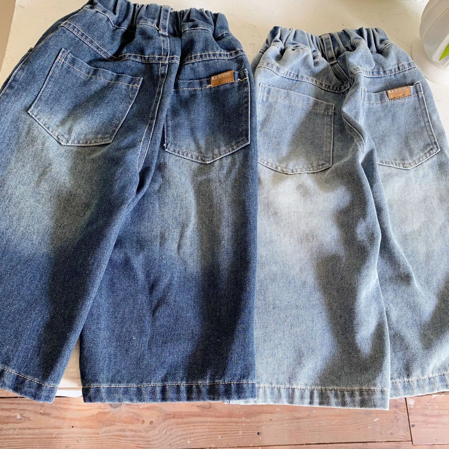 デニムパンツ キッズパンツ デニムルーズワイドロングパンツ シンプルベーシックジーンズ 2カラー【mh0006706】