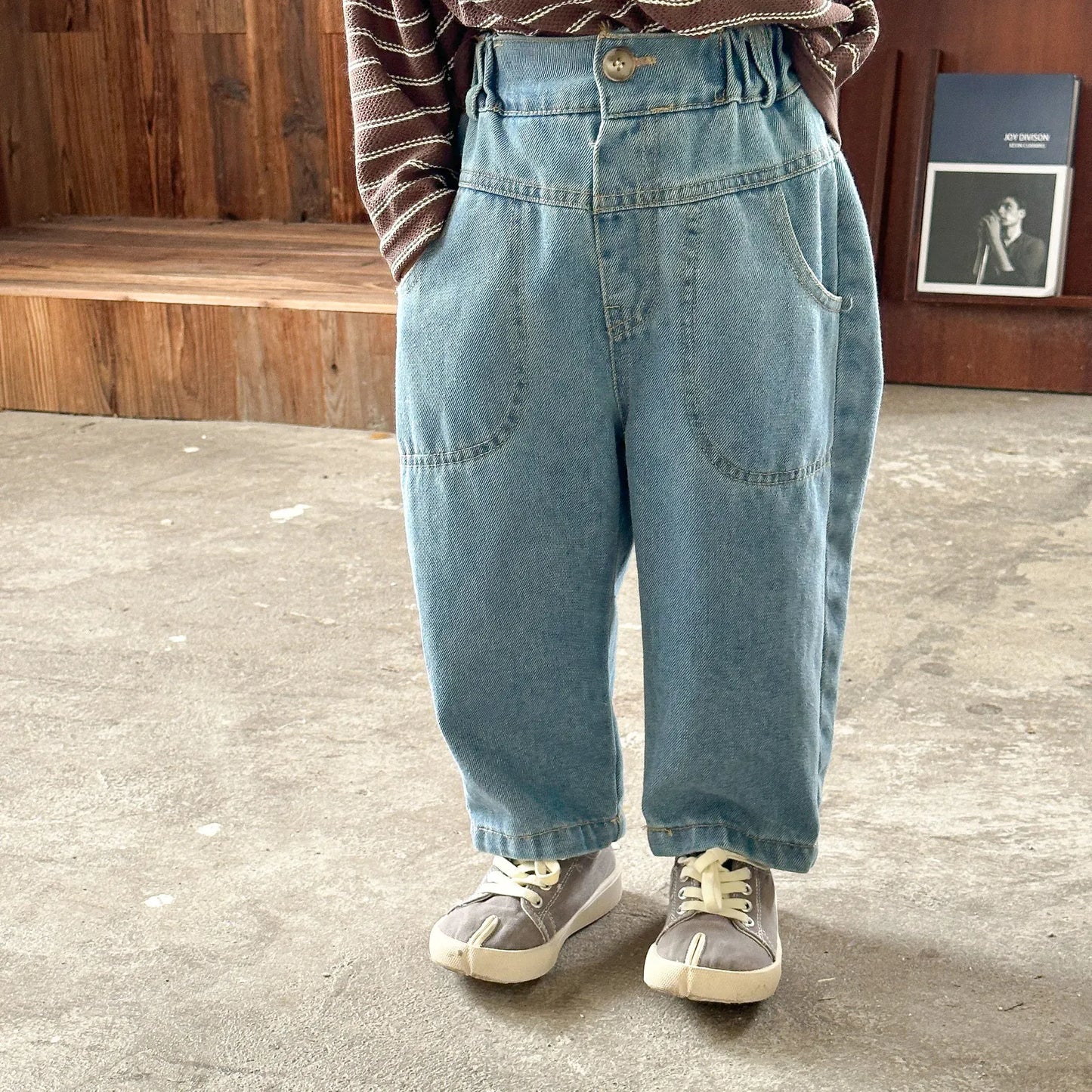 デニムパンツ キッズパンツ ソフトデニムウエスト切り替えステッチロングパンツ ジーンズ 2カラー【mh0006888】