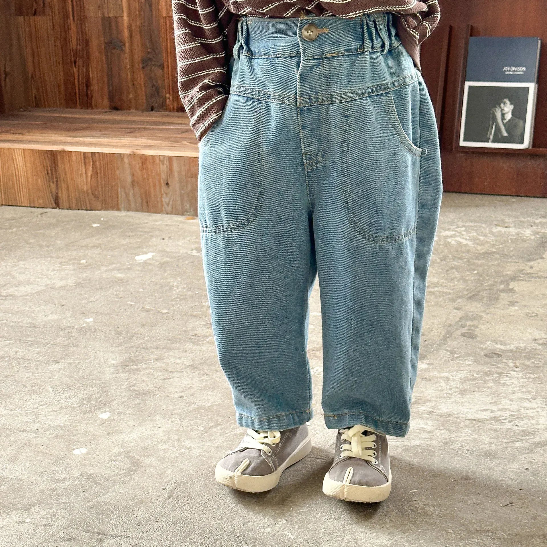 デニムパンツ キッズパンツ ソフトデニムウエスト切り替えステッチロングパンツ ジーンズ 2カラー【mh0006888】