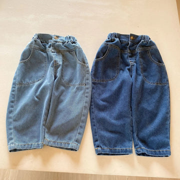 デニムパンツ キッズパンツ ソフトデニムウエスト切り替えステッチロングパンツ ジーンズ 2カラー【mh0006888】
