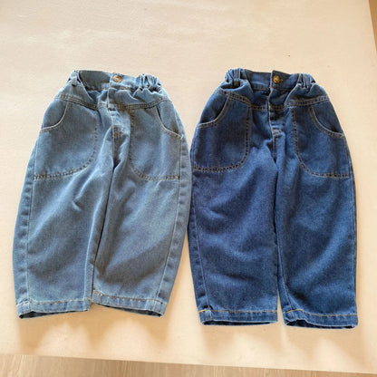 デニムパンツ キッズパンツ ソフトデニムウエスト切り替えステッチロングパンツ ジーンズ 2カラー【mh0006888】