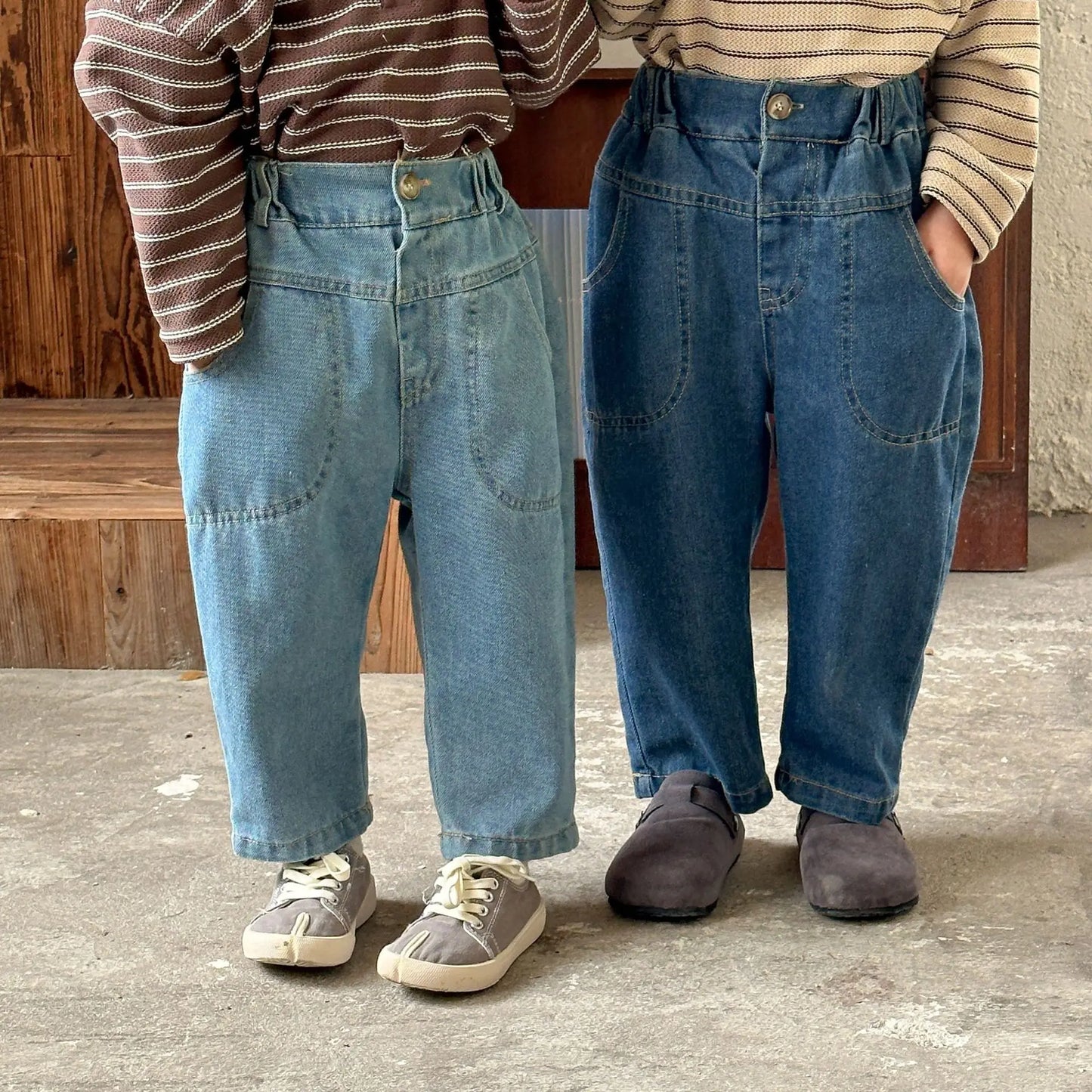 デニムパンツ キッズパンツ ソフトデニムウエスト切り替えステッチロングパンツ ジーンズ 2カラー【mh0006888】