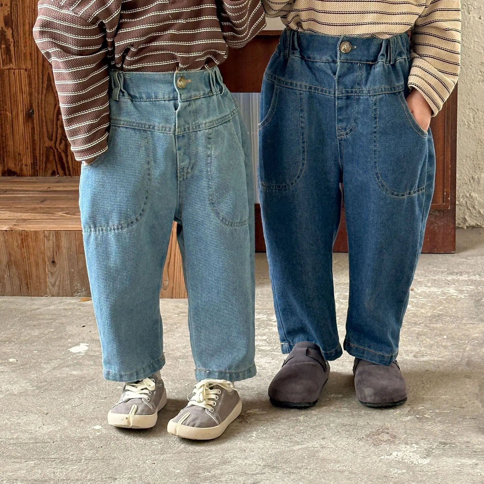 デニムパンツ キッズパンツ ソフトデニムウエスト切り替えステッチロングパンツ ジーンズ 2カラー【mh0006888】