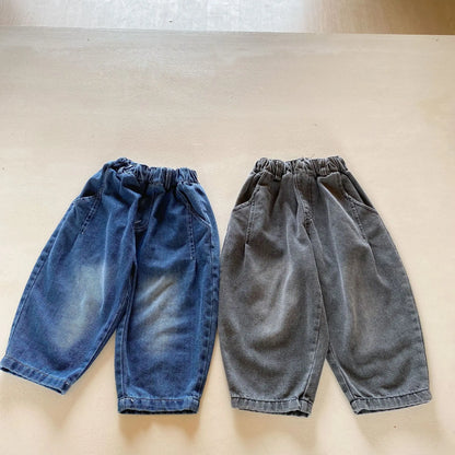 デニムパンツ キッズパンツ ルーズロングデニムパンツ ジーンズ2カラー【mh0007053】