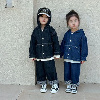 ショートコート・ジャケット・ジャンパー キッズアウター フーディデニムジャケットコート 2カラー【mh0007120】