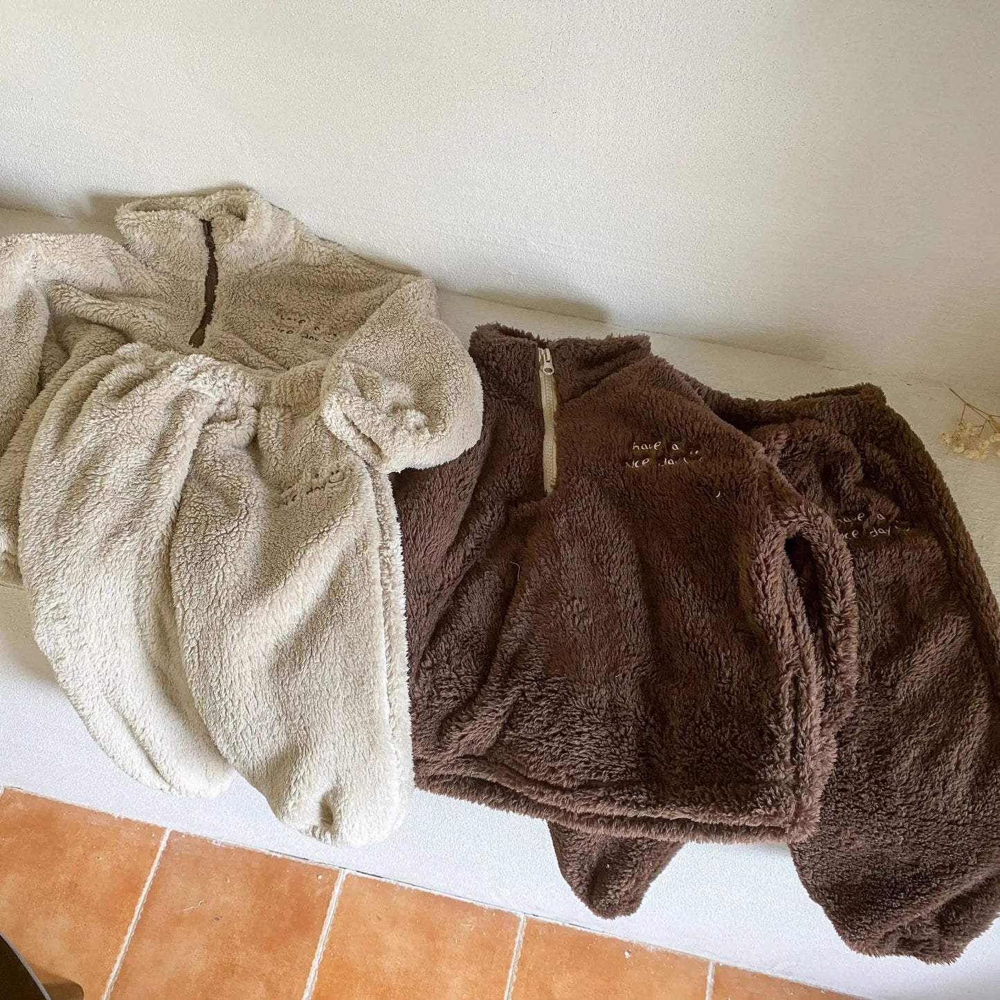 長袖パジャマ キッズセットアップ 2点セット フリースフランネル防寒長袖パジャマセット【mh0007784】