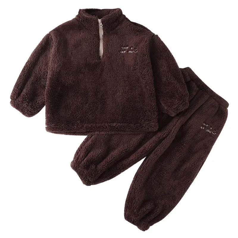 長袖パジャマ キッズセットアップ 2点セット フリースフランネル防寒長袖パジャマセット【mh0007784】