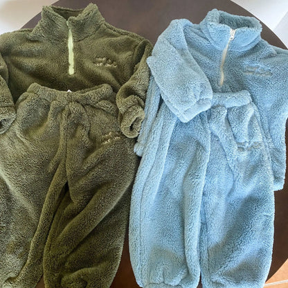 長袖パジャマ キッズセットアップ 2点セット フリースフランネル防寒長袖パジャマセット【mh0007784】