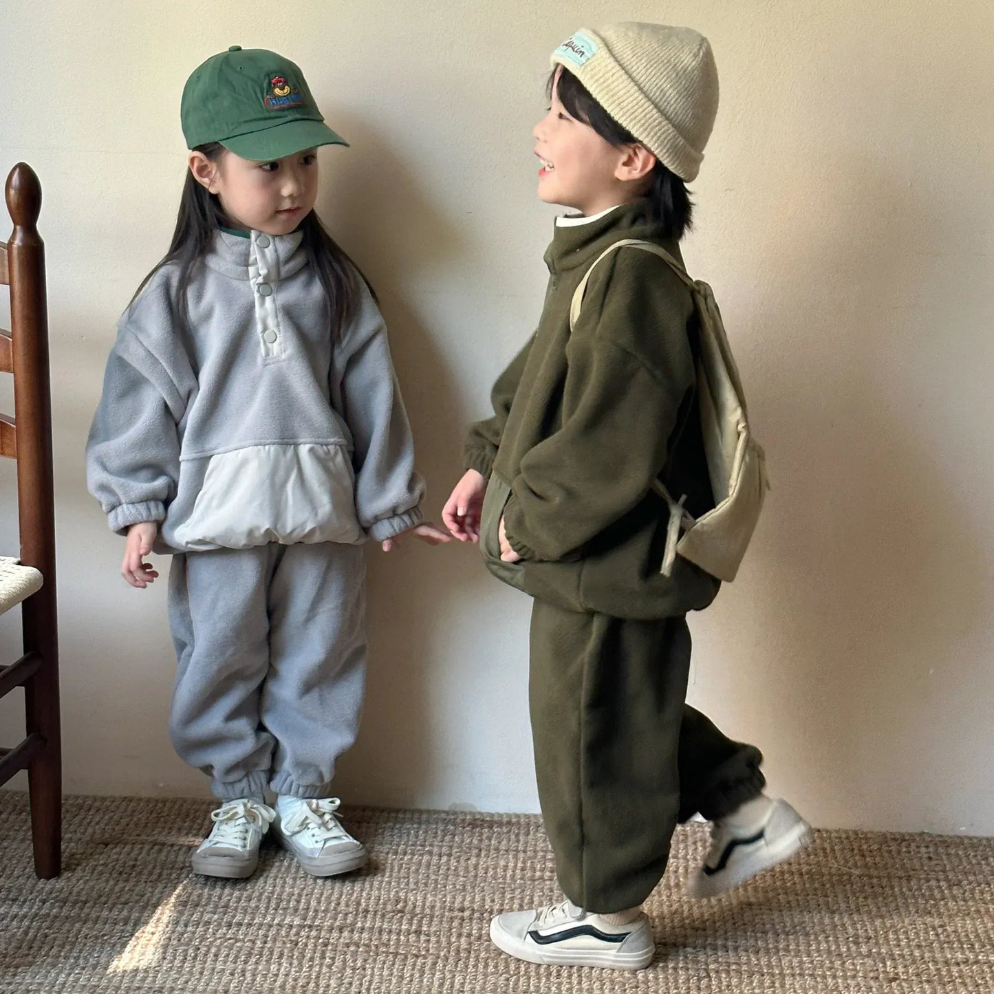 長袖セットアップ キッズセットアップ 2点セット フリース長袖プルオーバー+ロングパンツ【mh0007805】