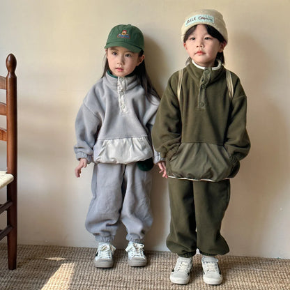 長袖セットアップ キッズセットアップ 2点セット フリース長袖プルオーバー+ロングパンツ【mh0007805】