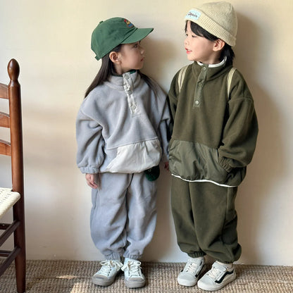 長袖セットアップ キッズセットアップ 2点セット フリース長袖プルオーバー+ロングパンツ【mh0007805】