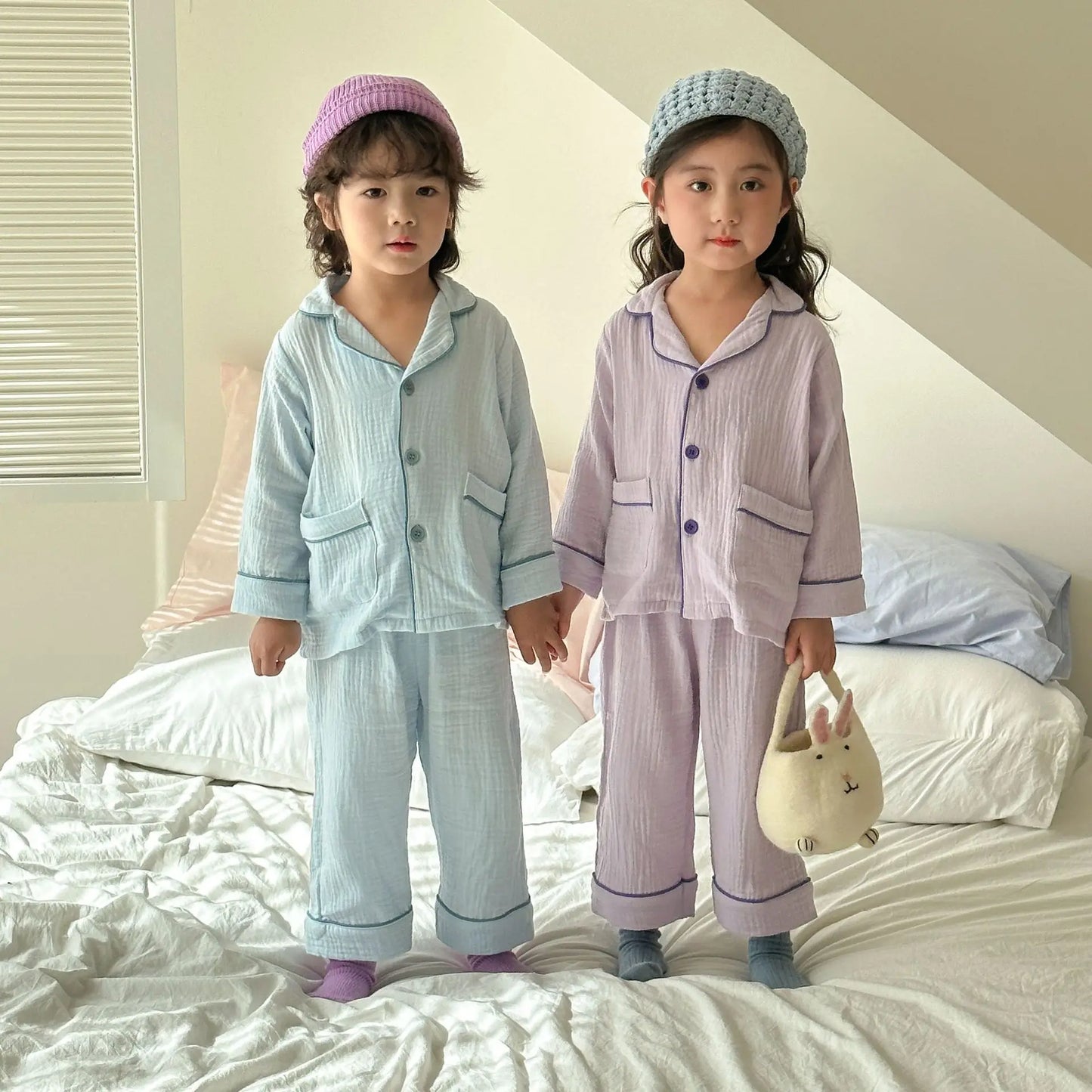 長袖パジャマ キッズセットアップ 2点セット 長袖パジャマセット シンプル前あきオープンカラー長袖シャツ+ルーズロングパンツ【mh0008643】