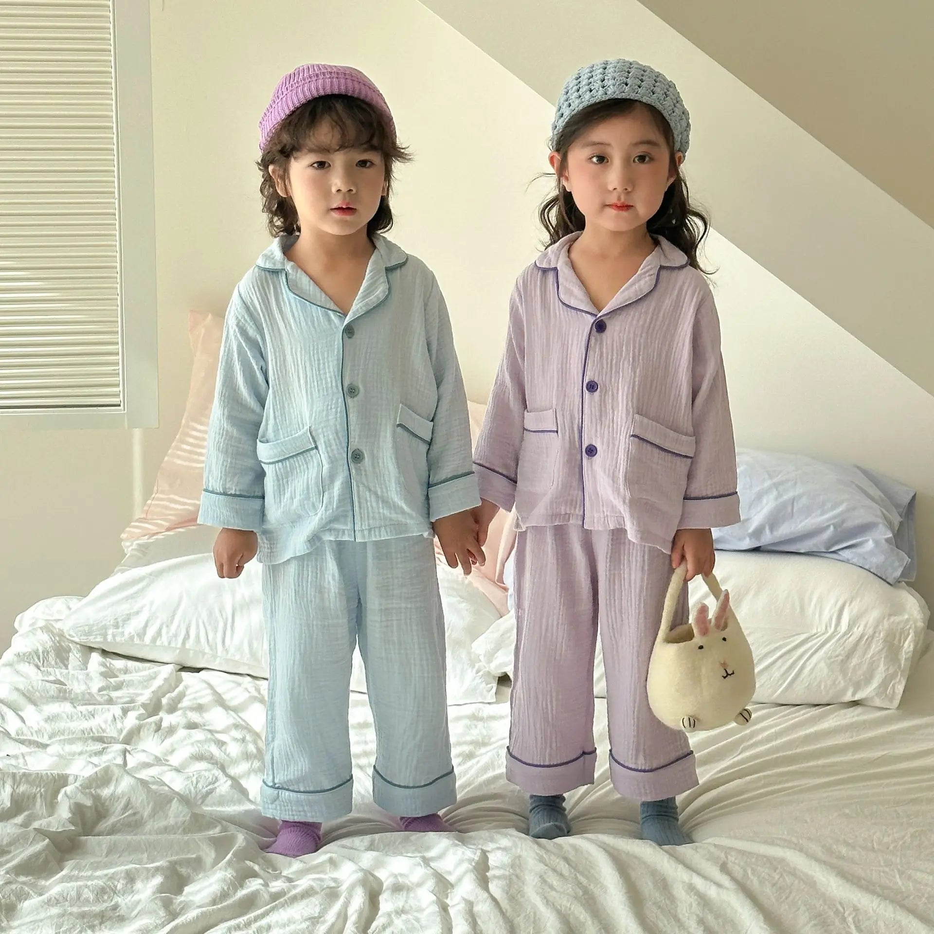 長袖パジャマ キッズセットアップ 2点セット 長袖パジャマセット シンプル前あきオープンカラー長袖シャツ+ルーズロングパンツ【mh0008643】