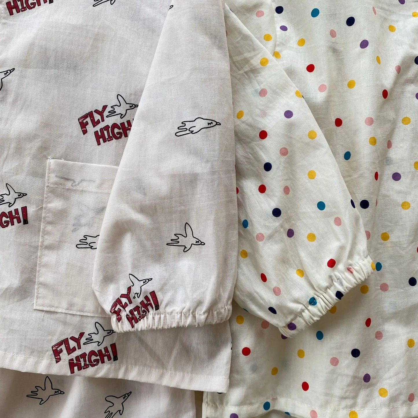 長袖パジャマ キッズセットアップ 2点セット 長袖パジャマセット カラフル水玉ドット/プリントノーカラー長袖シャツ+ロングパンツ【mh0008763】