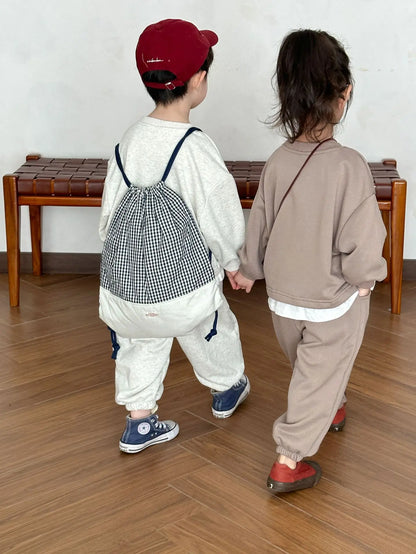 長袖セットアップ キッズセットアップ 2点セット レターロゴプリント長袖スウェットシャツ+ロングスウェットパンツ【mh0008766】