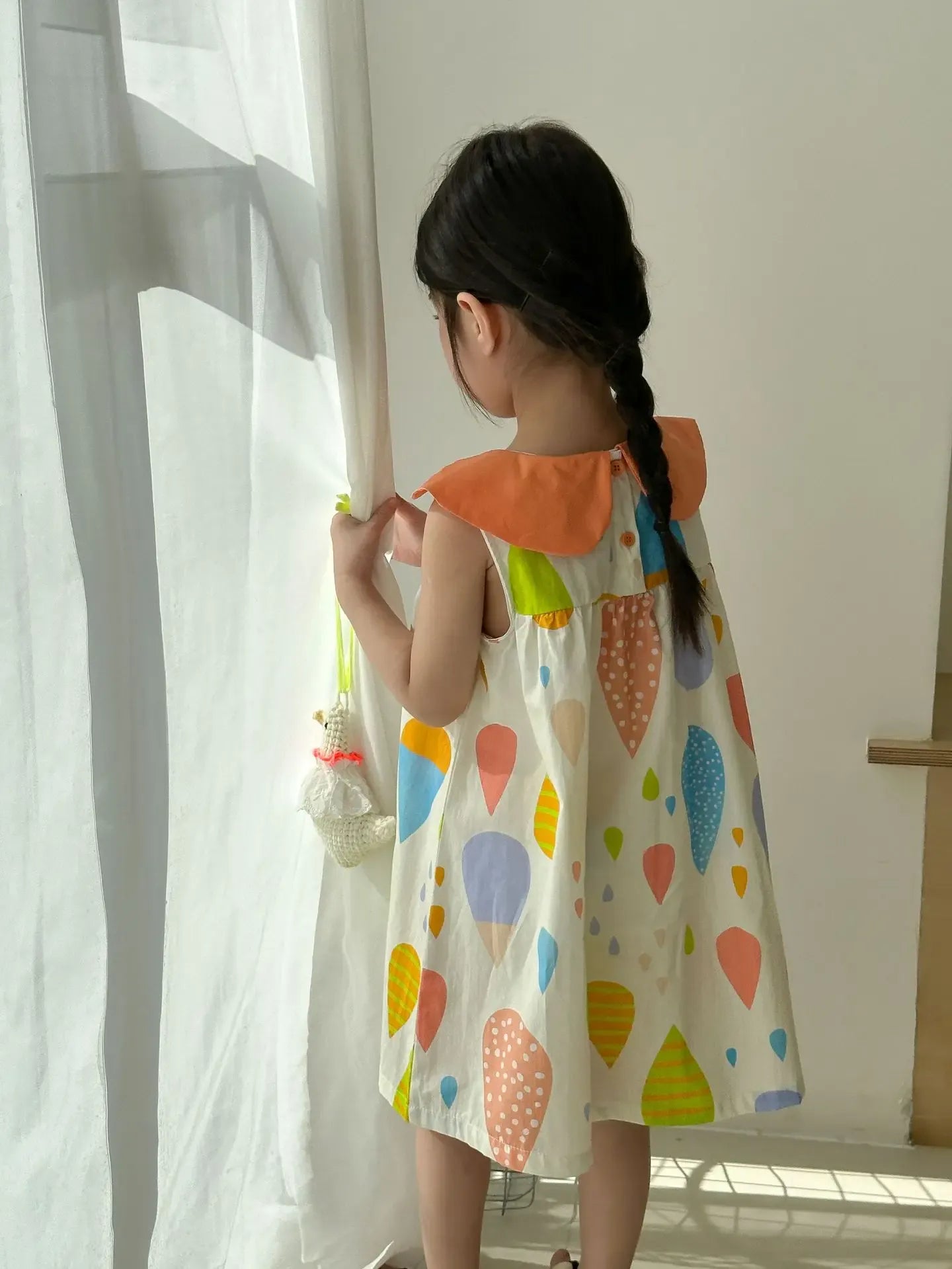 半袖セットアップ キッズワンピース/セットアップ 2点セット カラフルバルーンプリントフラワー襟ノースリーブワンピース/半袖シャツ+ショートパンツ リンクコーデ 兄弟姉妹 お揃いコーデ【mh0008873】