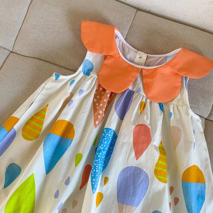 半袖セットアップ キッズワンピース/セットアップ 2点セット カラフルバルーンプリントフラワー襟ノースリーブワンピース/半袖シャツ+ショートパンツ リンクコーデ 兄弟姉妹 お揃いコーデ【mh0008873】