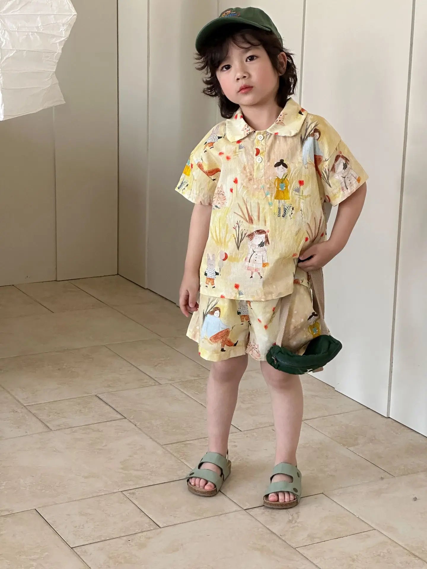 長袖セットアップ キッズワンピース/セットアップ 2点セット プリント柄半袖ワンピース/半袖シャツ+ショートパンツ リンクコーデ 兄弟姉妹 お揃いコーデ【mh0008874】