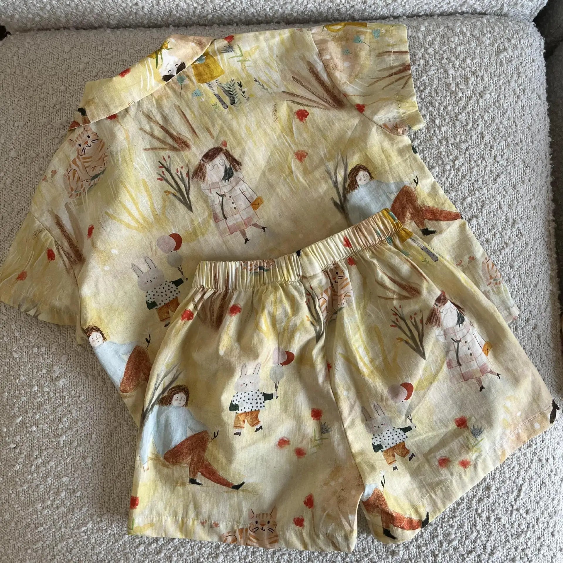 長袖セットアップ キッズワンピース/セットアップ 2点セット プリント柄半袖ワンピース/半袖シャツ+ショートパンツ リンクコーデ 兄弟姉妹 お揃いコーデ【mh0008874】