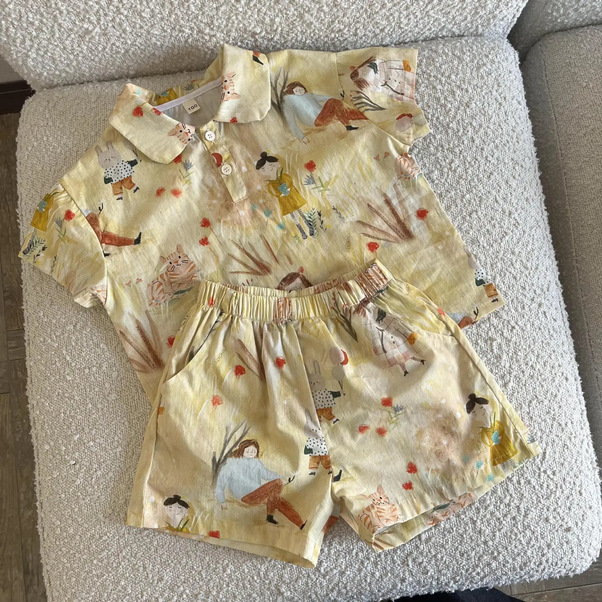 長袖セットアップ キッズワンピース/セットアップ 2点セット プリント柄半袖ワンピース/半袖シャツ+ショートパンツ リンクコーデ 兄弟姉妹 お揃いコーデ【mh0008874】