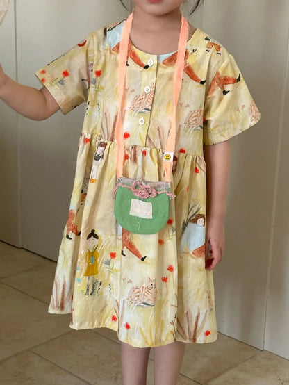 長袖セットアップ キッズワンピース/セットアップ 2点セット プリント柄半袖ワンピース/半袖シャツ+ショートパンツ リンクコーデ 兄弟姉妹 お揃いコーデ【mh0008874】