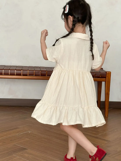 半袖セットアップ キッズワンピース/セットアップ 2点セット フラワー刺繍ワンポイント半袖ブワンピース/半袖シャツ+ショートパンツ リンクコーデ 兄弟姉妹 お揃いコーデ【mh0008875】