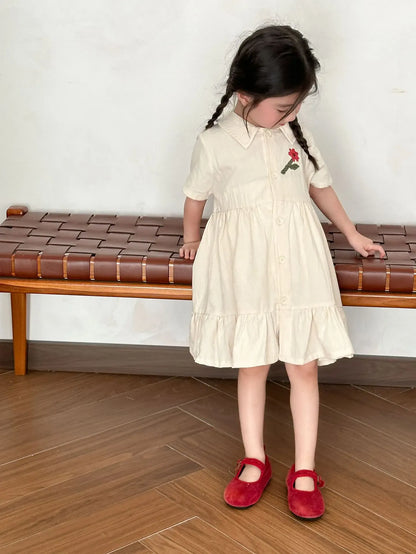 半袖セットアップ キッズワンピース/セットアップ 2点セット フラワー刺繍ワンポイント半袖ブワンピース/半袖シャツ+ショートパンツ リンクコーデ 兄弟姉妹 お揃いコーデ【mh0008875】