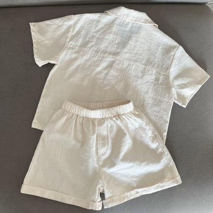 半袖セットアップ キッズワンピース/セットアップ 2点セット フラワー刺繍ワンポイント半袖ブワンピース/半袖シャツ+ショートパンツ リンクコーデ 兄弟姉妹 お揃いコーデ【mh0008875】