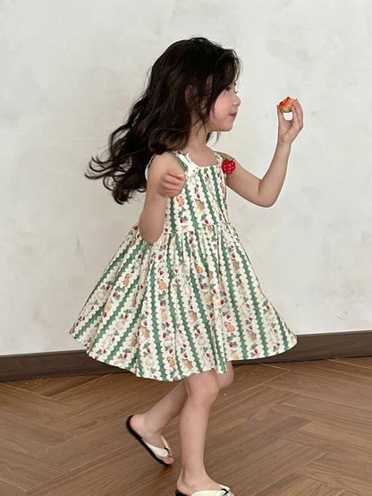 半袖セットアップ キッズワンピース/セットアップ 2点セット うさぎいちごプリントキャミソールワンピース/半袖シャツ+ショートパンツ リンクコーデ 兄弟姉妹 お揃いコーデ【mh0008876】