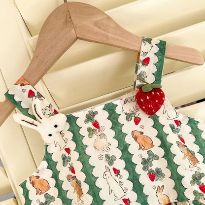 半袖セットアップ キッズワンピース/セットアップ 2点セット うさぎいちごプリントキャミソールワンピース/半袖シャツ+ショートパンツ リンクコーデ 兄弟姉妹 お揃いコーデ【mh0008876】