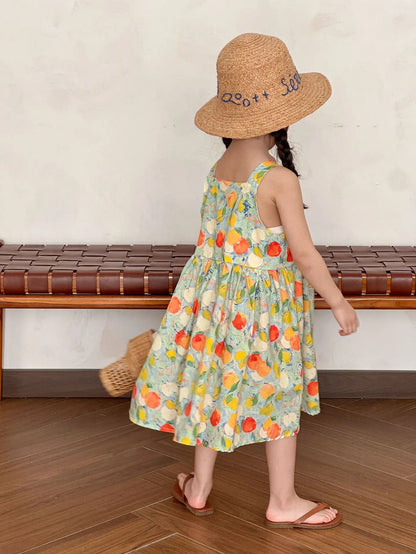 半袖セットアップ キッズワンピース/セットアップ 2点セット フルーツプリントキャミソールワンピース/半袖シャツ+ショートパンツ リンクコーデ 兄弟姉妹 お揃いコーデ【mh0008878】