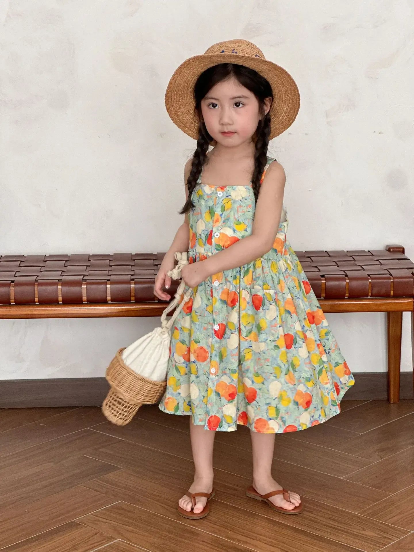 半袖セットアップ キッズワンピース/セットアップ 2点セット フルーツプリントキャミソールワンピース/半袖シャツ+ショートパンツ リンクコーデ 兄弟姉妹 お揃いコーデ【mh0008878】